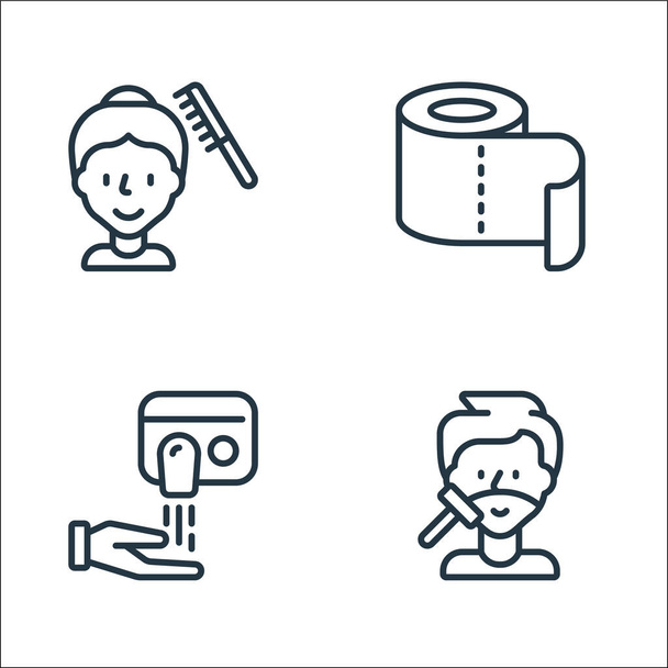 hygiene line icons. linear set. quality vector line set such as shaving, hand dryer, toilet roll - Vector, Image