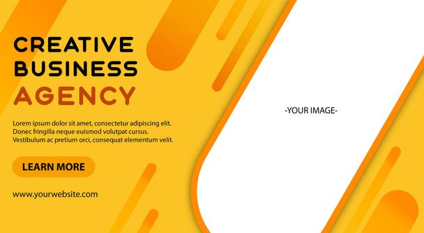 Creative business agency banner template abstract design with yellow background and orange shapes. Can be used for flyer, brochure, poster, ads. - Photo, Image