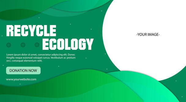 Recycle ecology banner template design with round frame and green shapes. Can be used for flyer, brochure, poster, card, ads. - Photo, Image