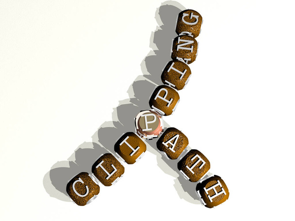 CLIPPING PATH gecombineerd met dobbelstenen letters en kleur kruising voor de gerelateerde betekenissen van het concept. achtergrond en geïsoleerd - Foto, afbeelding