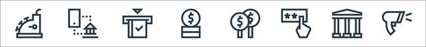 icone della linea di pagamento. set lineare. set di linee vettoriali di qualità come scanner di codici a barre, banca, pin code, offerta, moneta, cit card, mobile banking - Vettoriali, immagini