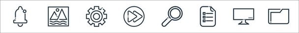 ricon line icons. linear set. quality vector line set such as folder, television, to do list, search, next button, processing, image - Vector, Image
