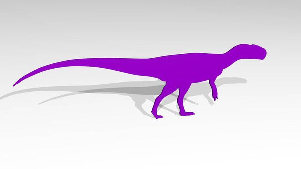 dinossauro de uma perspectiva com a sombra. Uma escultura espessa feita de materiais metálicos de renderização 3D. ilustração e animal
 - Foto, Imagem