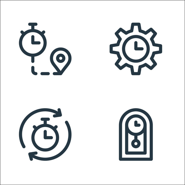 speedometer and time line icons. linear set. quality vector line set such as clock, stopwatch, time management - Vector, Imagen