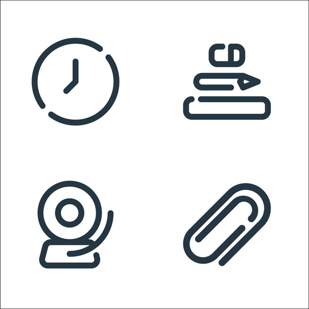 school line icons. linear set. quality vector line set such as paperclip, bell, school material - Vector, Image