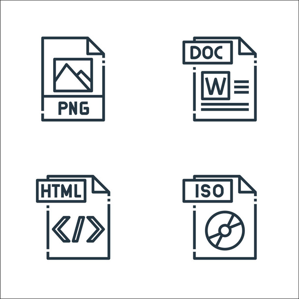 Dateityp Zeilensymbole. Lineares Set. Qualitätsvektorzeilensatz wie ISO-Datei, HTML-Datei, Doc - Vektor, Bild