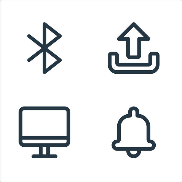 user interface line icons. linear set. quality vector line set such as notification bell, computer, upload - Vector, Image
