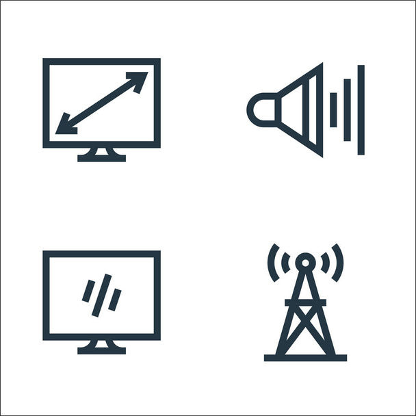 televisielijn pictogrammen. lineaire verzameling. kwaliteit vector lijn set zoals radio antenne, tv, volume - Vector, afbeelding