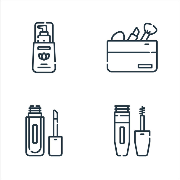 beauty line icons. linear set. quality vector line set such as mascara, lip gloss, makeup - Vector, Image