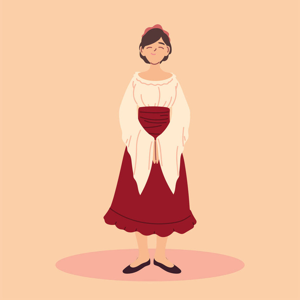 γυναίκα μεσαιωνικός αγροτικός χαρακτήρας, μεσαιωνική εποχή - Διάνυσμα, εικόνα