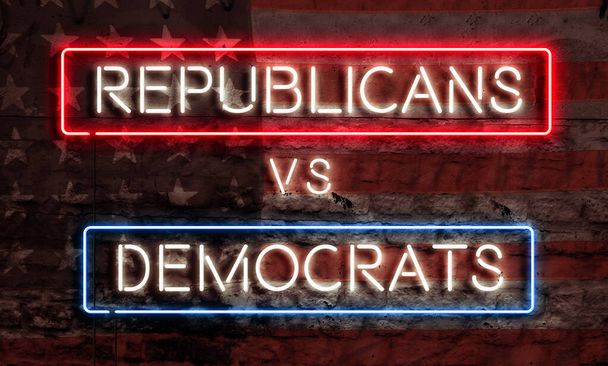 Präsidentschaftswahl Politische Grafik Neon Sign Republikaner gegen Demokraten - Foto, Bild