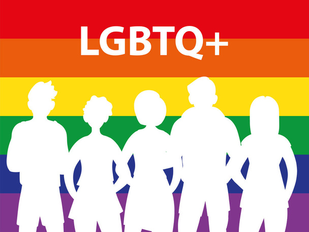 silhouette di persone con sfondo arcobaleno, simbolo di orgoglio gay - Vettoriali, immagini