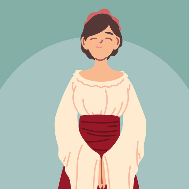женщина средневековый крестьянский характер, средневековая эпоха - Вектор,изображение