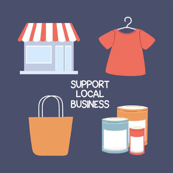 set of icons local shop campaign, υποστηρίζει τοπικές επιχειρήσεις - Διάνυσμα, εικόνα