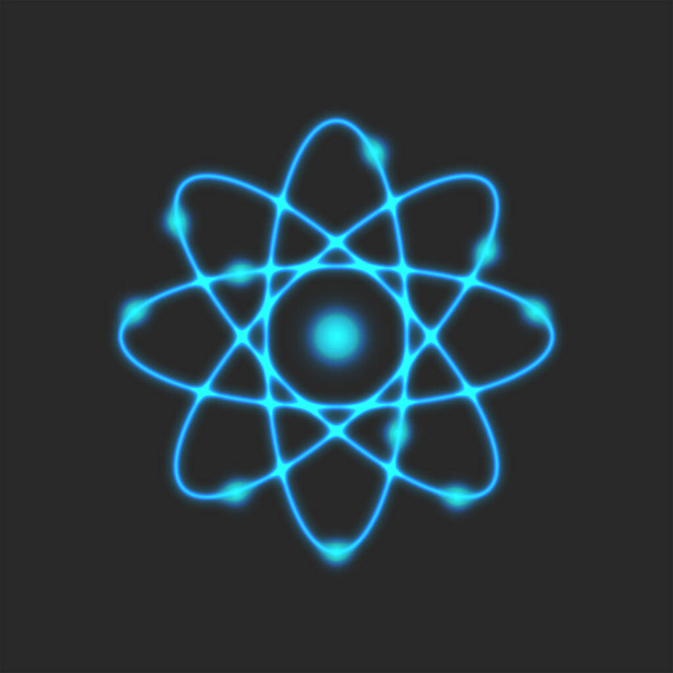 Atomun gezegen modeli Rutherford, parlayan neon mavi çizgilerin fiziksel sembolü, bilimsel logodur. - Vektör, Görsel
