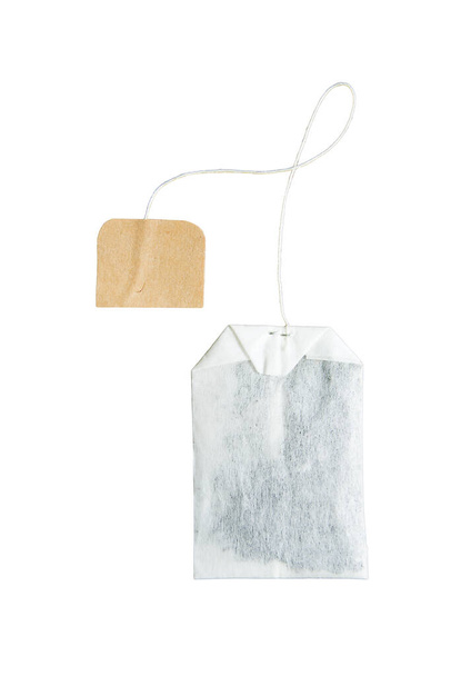 Teabag with label. Top view. Isolated on a white. - Photo, Image
