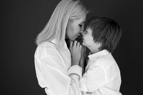 Mother and son. Black and white photo. - Fotó, kép