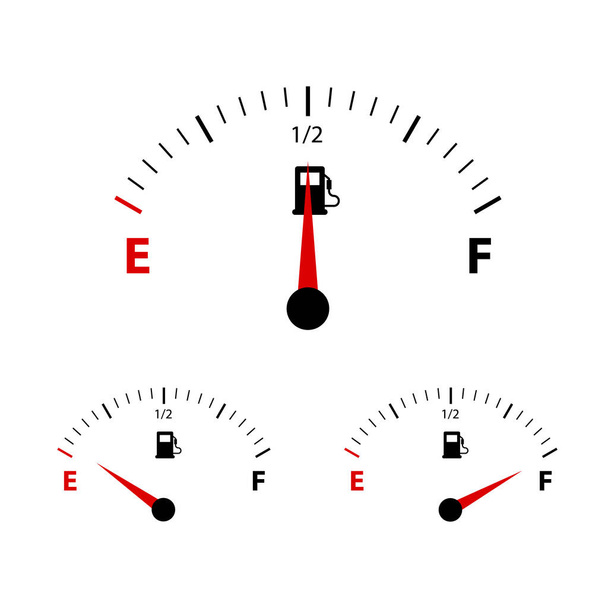 Μετρητής μετρητών καυσίμου άδειος, ημιτελής και πλήρης - διανυσματική απεικόνιση - Απομονωμένος σε λευκό φόντο - Διάνυσμα, εικόνα