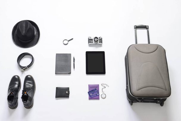 Set of travel accessories on white background - Photo, Image