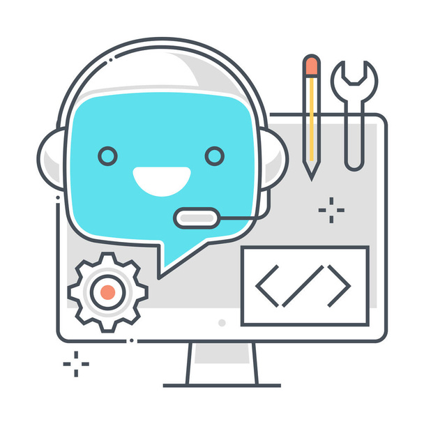 Chat bot related, color line, vector icon, illustration set. The set is about machine learning, artificial Intelligence, commerce, Robotics. The composition is infinitely scalable. - Vector, Image
