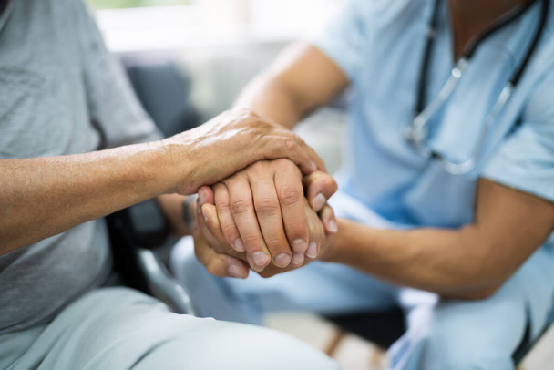 Elder Patient Helping Nurse Hand And Care - Photo, Image