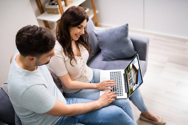 Couple Family Searching Real Estate Online On Laptop - Photo, image