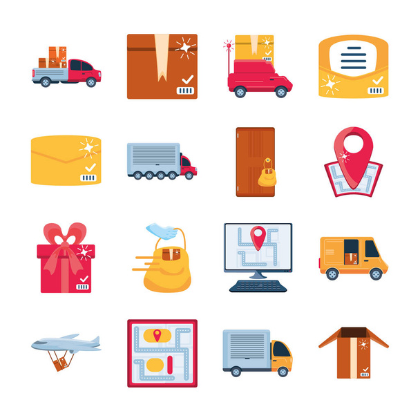 ikonok szállítási és szállítási termékek készlete - Vektor, kép