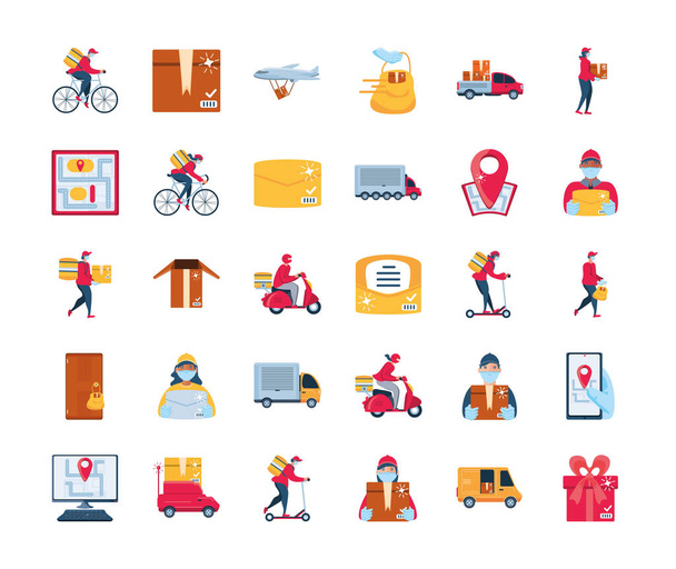 zestaw ikon dostawy i transportu towarów - Wektor, obraz