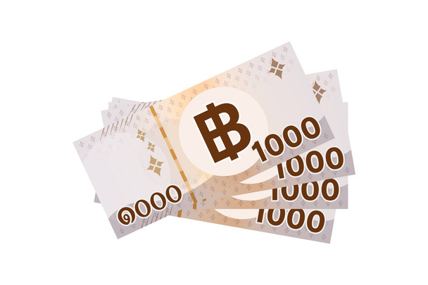 4000 бат тайская банкнота деньги изолированы на белом, тайская валюта четыре тысячи THB концепции, банкнота деньги Таиланд бат для плоской иконки стиль, иллюстрация бумажные деньги 1000 типа с графическим символом B - Вектор,изображение