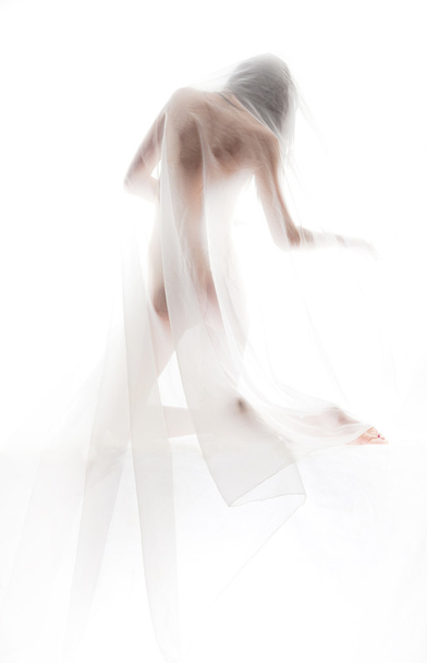Naked girl covered with transparent cloth - Zdjęcie, obraz