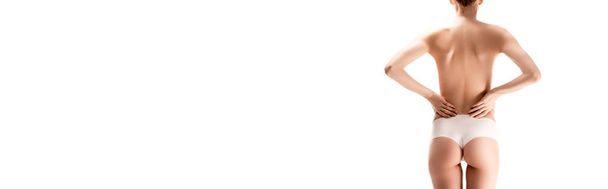 site web tête de jeune femme en culotte debout avec les mains sur les hanches isolées sur blanc  - Photo, image