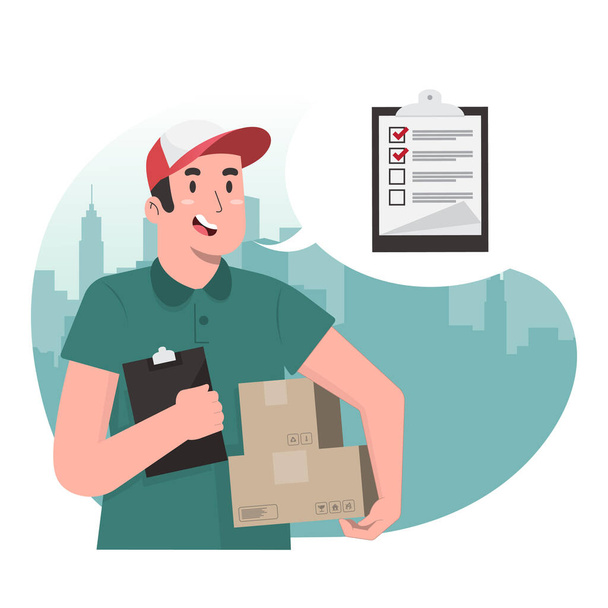 Delivery man concept checklist for banner, poster, website, etc. - Vector, Image