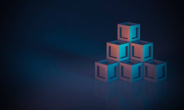 stacked cubes 3d render minimal geometric background. - 写真・画像