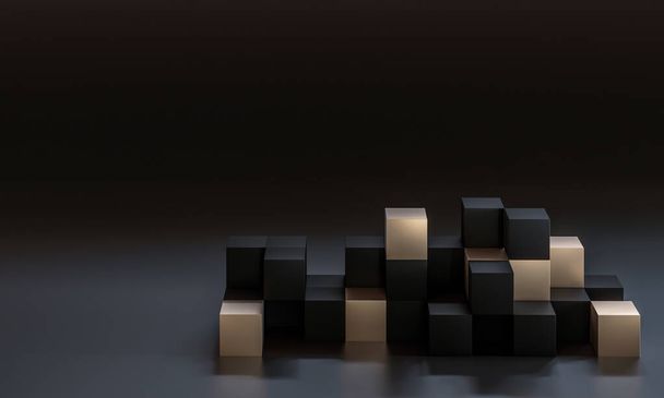 minimalistic abstract background of black and gold cubes. 3d render. - 写真・画像