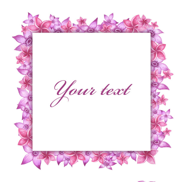 Watercolor frame. Flowers and leaves. Perfect for pictures, logos, clock and printing tableware, lettering, wedding, invitations, cards, discs, quotes. - Foto, Imagen