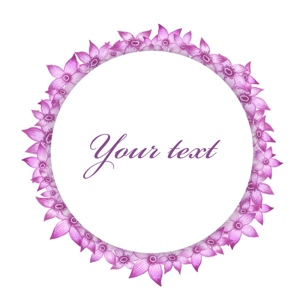 Watercolor frame. Flowers and leaves. Perfect for pictures, logos, clock and printing tableware, lettering, wedding, invitations, cards, discs, quotes. - Foto, Imagem