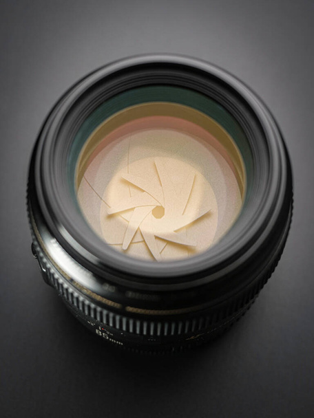 Lens front side with exposed aperture blades - Photo, Image