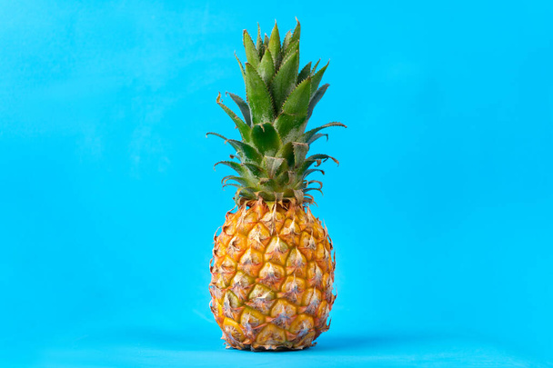 Image de l'ananas frais mûr sur fond bleu - Photo, image