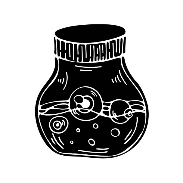 Elemento vettoriale su sfondo bianco. Illustrazione di una bottiglia con una pozione. Schizzo in bianco e nero per stampa, tessuti, siti web, stampa. Icone. - Vettoriali, immagini