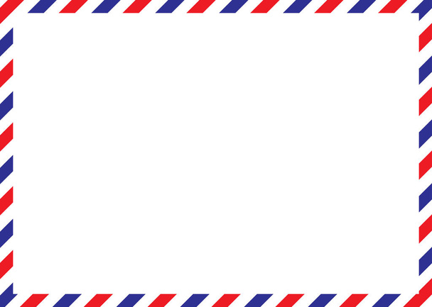 Airmail envelope frame. International vintage letter border. Retro air mail postcard with blue and red stripes. Blank correspondence paper template. Empty classic postal message illustration.  - Vector, Image