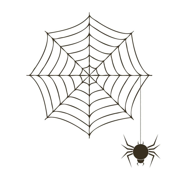 ragnatela inquietante ragno su sfondo bianco con ragno. Illustrazione vettoriale di Halloween. - Vettoriali, immagini