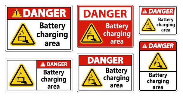 Danger Battery charging area Sign on white background  - Vector, Image