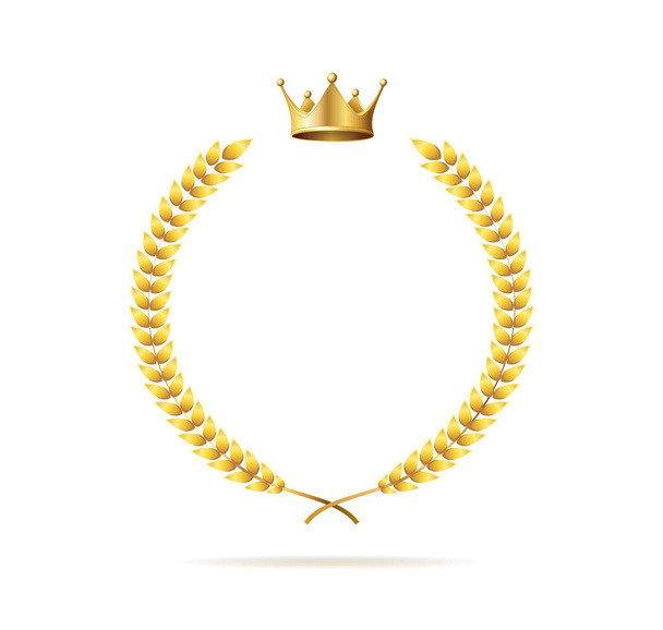 Realistic Detailed 3d Golden Crown and Laurel Wreath Set. Vector - Wektor, obraz
