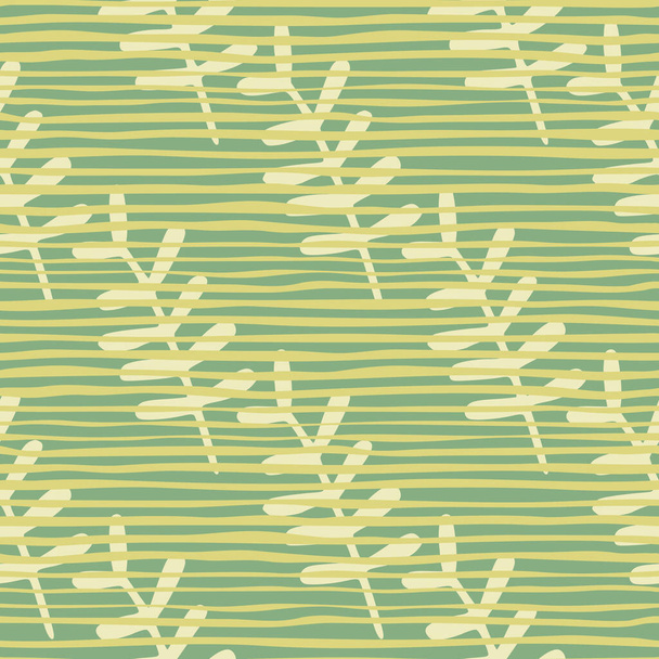 Ботанічні квіткові гілки мають безшовний візерунок. Жовті елементи на пастельному тлі з зеленими лініями. Наївний дизайн. Чудовий для обгортки паперу, текстилю, тканини та шпалер. Приклад вектора. - Вектор, зображення
