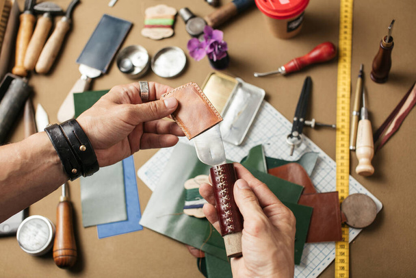 Genuine leather craft production with DIY tools - Фото, зображення