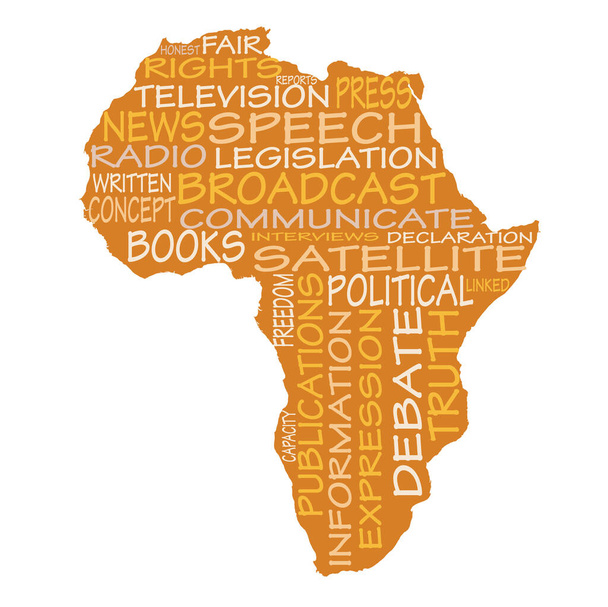 Mapa Afriky se slovy týkajícími se svobody projevu - Vektor, obrázek