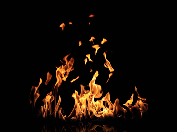 Beautiful bright fire flames on black background - Fotoğraf, Görsel