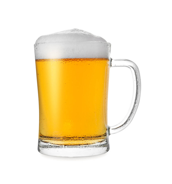 Glass mug with tasty beer isolated on white - Foto, afbeelding