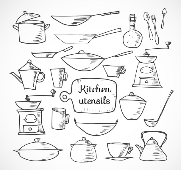 Kitchen tools sketches - Vettoriali, immagini