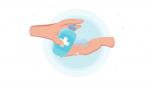 hands with antibacterial soap bottle animation - Footage, Video